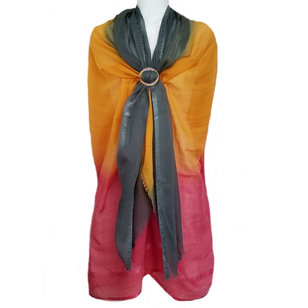 NEW - Scarf - Ombre Grey, Gold & Coral, Extra wide. - Picture 3 of 4